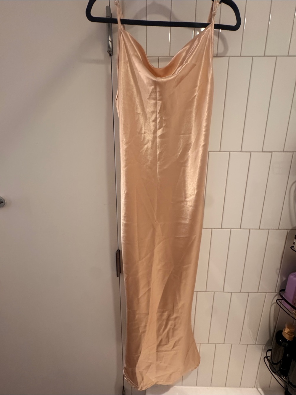 Cowl Neck Satin Slip Wedding Dress in Champagne